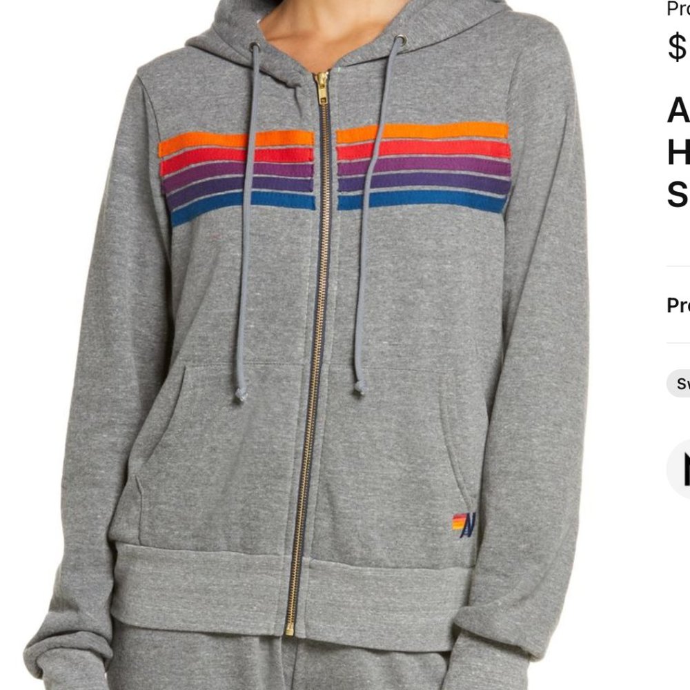 Aviator Nation Heather Gray - Purple, Orange Stripes -  Zip Up Hoodie Sweatshirt